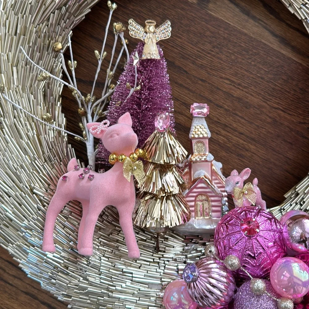 Beautiful gold and pink vintage vibe Christmas wreath